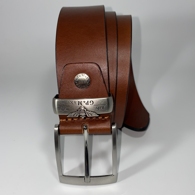 Cintura 035mm Pelle Bombata Con Fibbia Argento Cognac - Foto 4